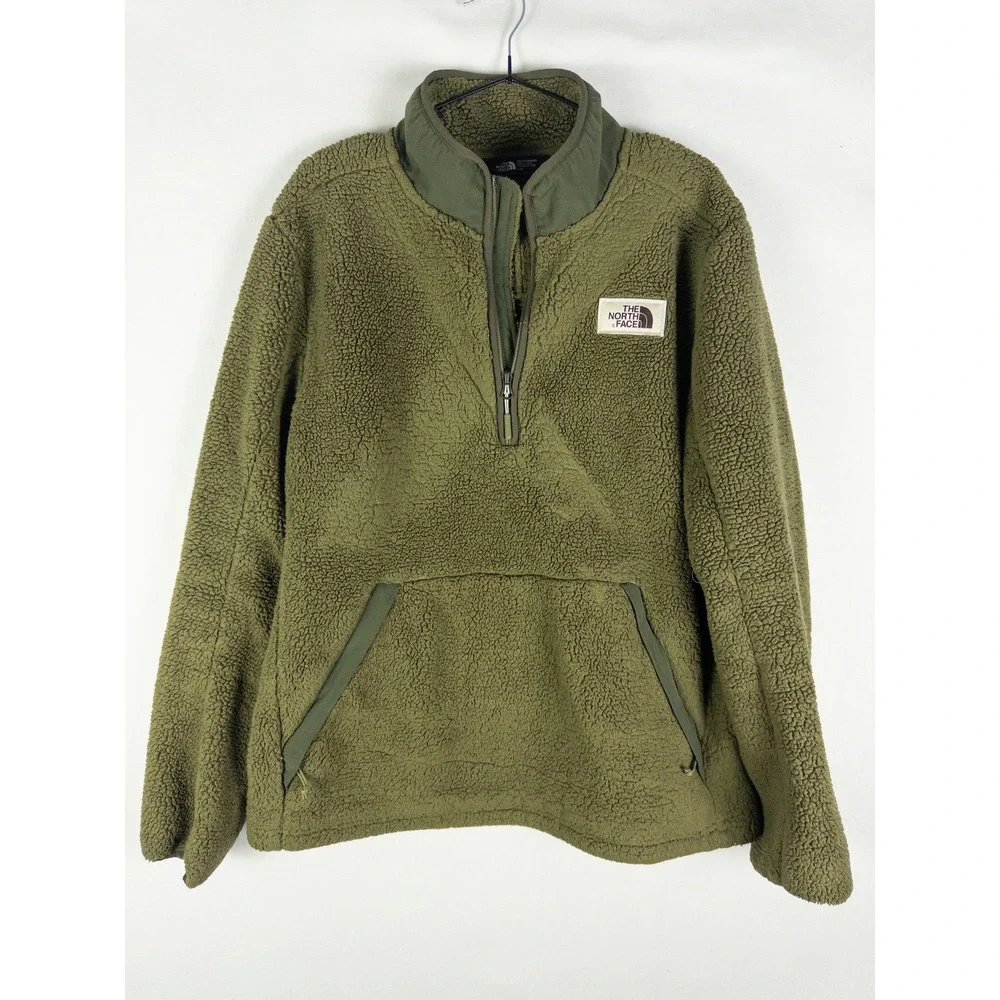 The North Face Campshire Sherpa Fleece Half Zip Pullover Mens L Olive Green Gorp